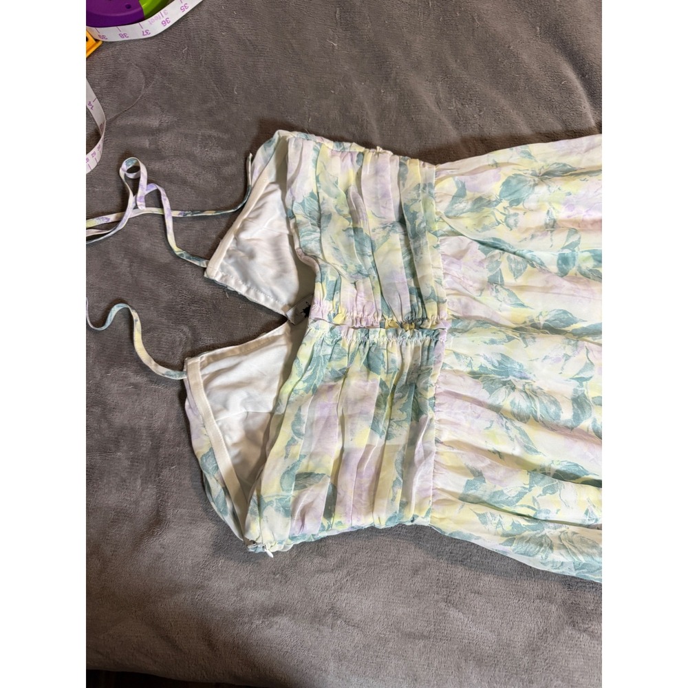NWOT Lulus Medium Effortlessly Abloom Green Floral Ruched Halter Maxi Dress - Picture 12 of 13